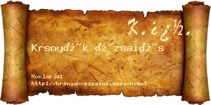 Krsnyák Ézsaiás névjegykártya